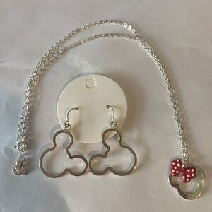 Disney Minnie Mouse Ears Necklace and Earring Jewelry Set